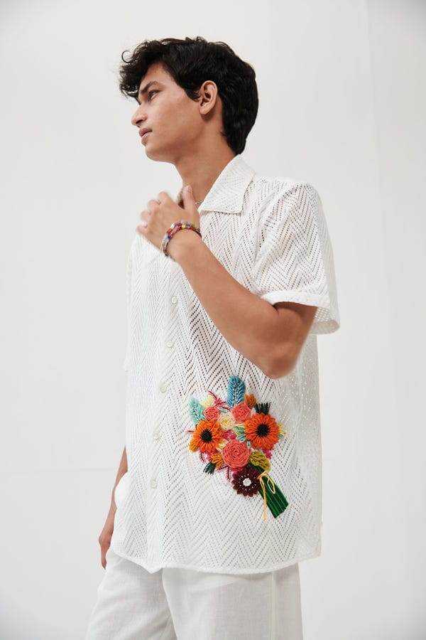 Perte D'ego — Bouquet hand embroidered Shirt