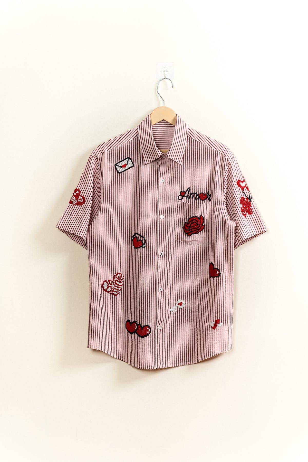 "8-bit love" hand embroidered shirt - image 1