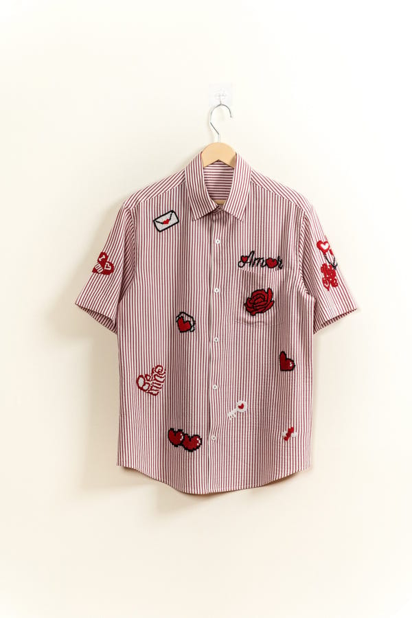 Perte D'ego — "8-bit love" hand embroidered shirt