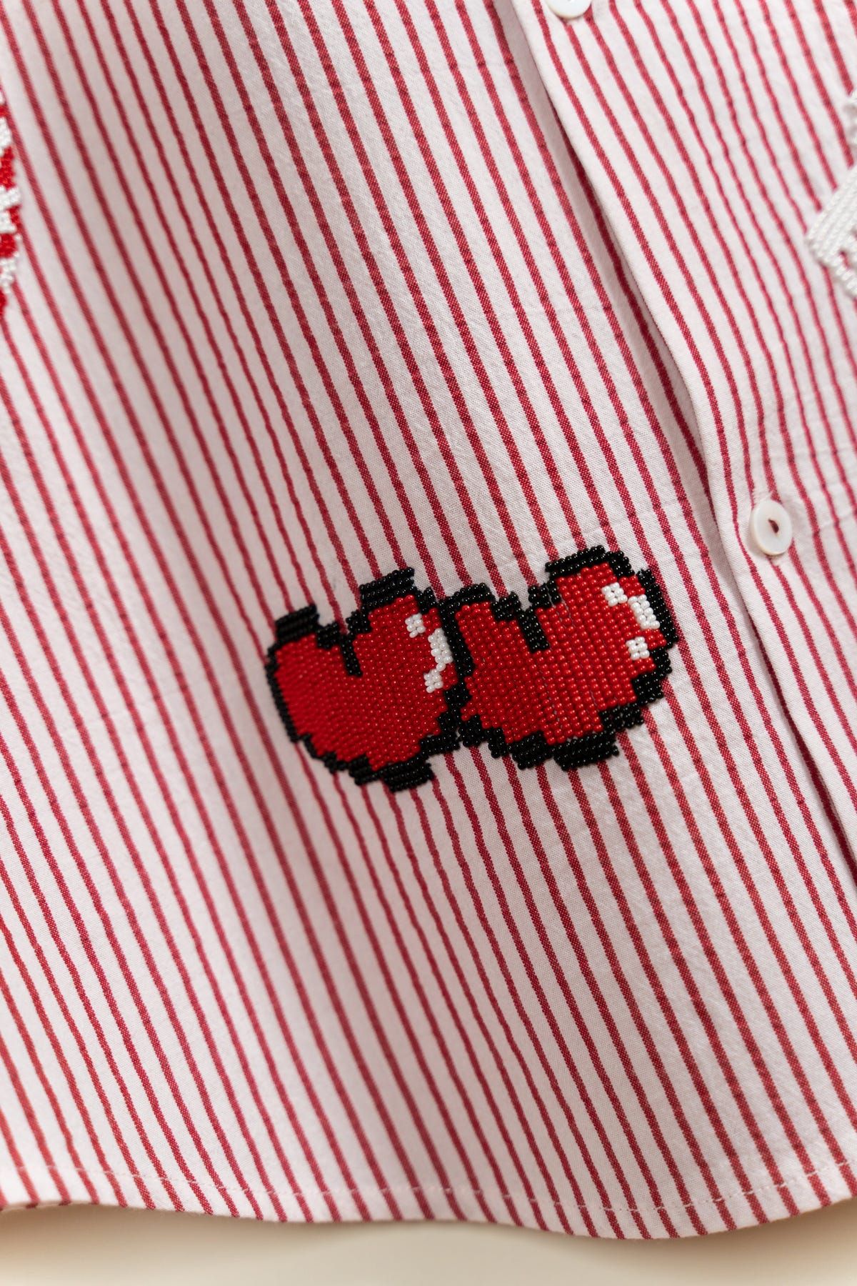 "8-bit love" hand embroidered shirt - image 10