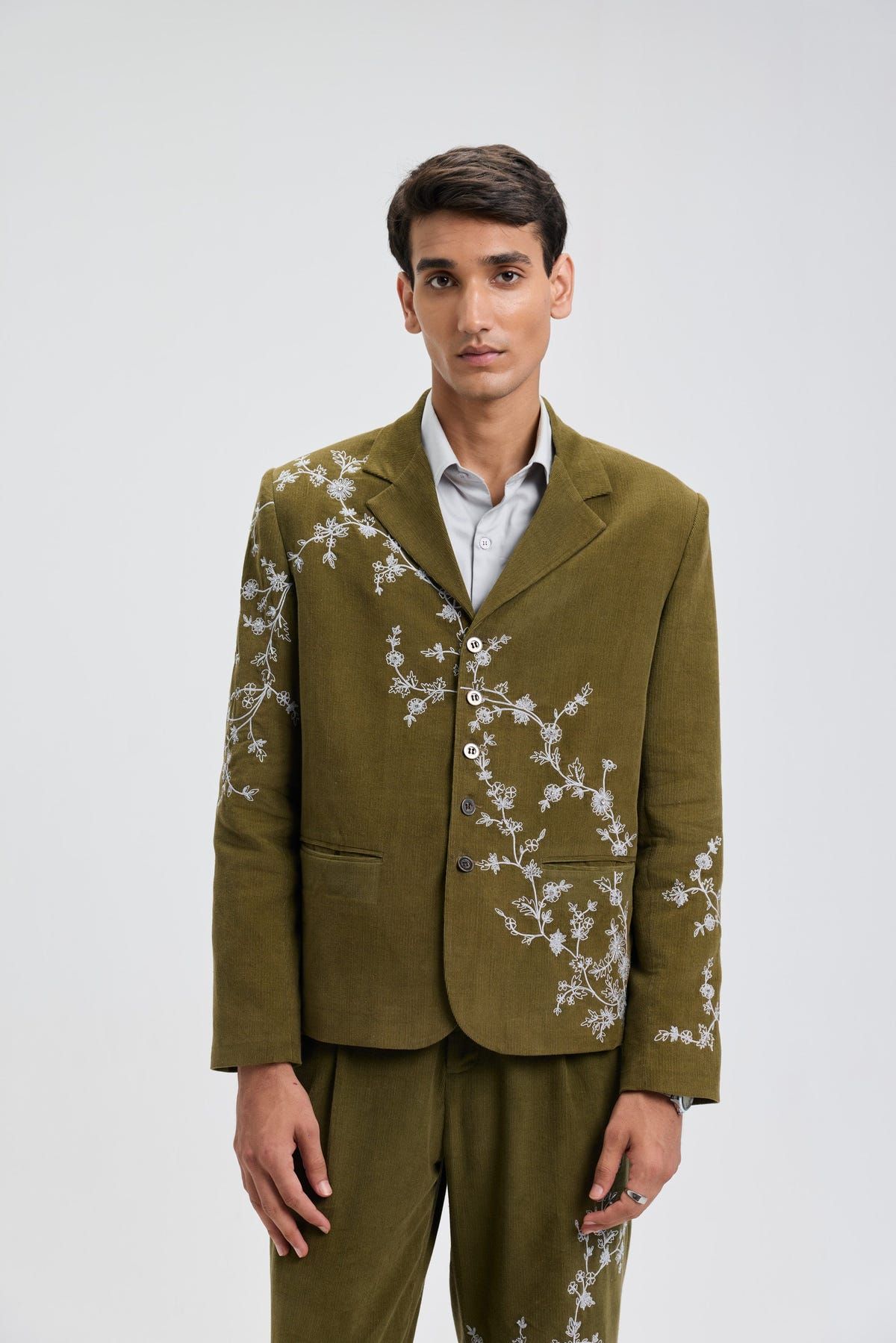 Verdant Vine Embroidered Corduroy Blazer - image 1