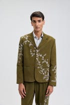 Verdant Vine Embroidered Corduroy Blazer view 1