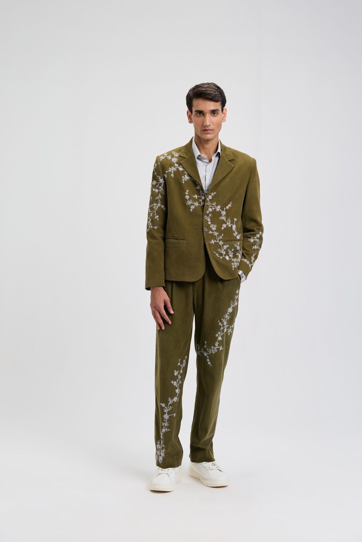 Verdant Vine Embroidered Corduroy Blazer - image 2