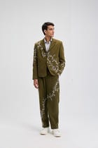 Verdant Vine Embroidered Corduroy Blazer view 3