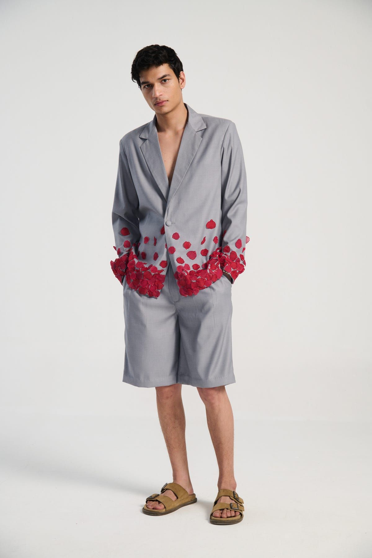 Single pleat shorts- Grey - image 2