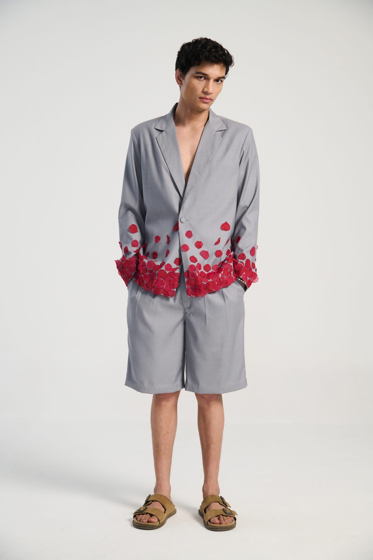Single pleat shorts- Grey - image 3