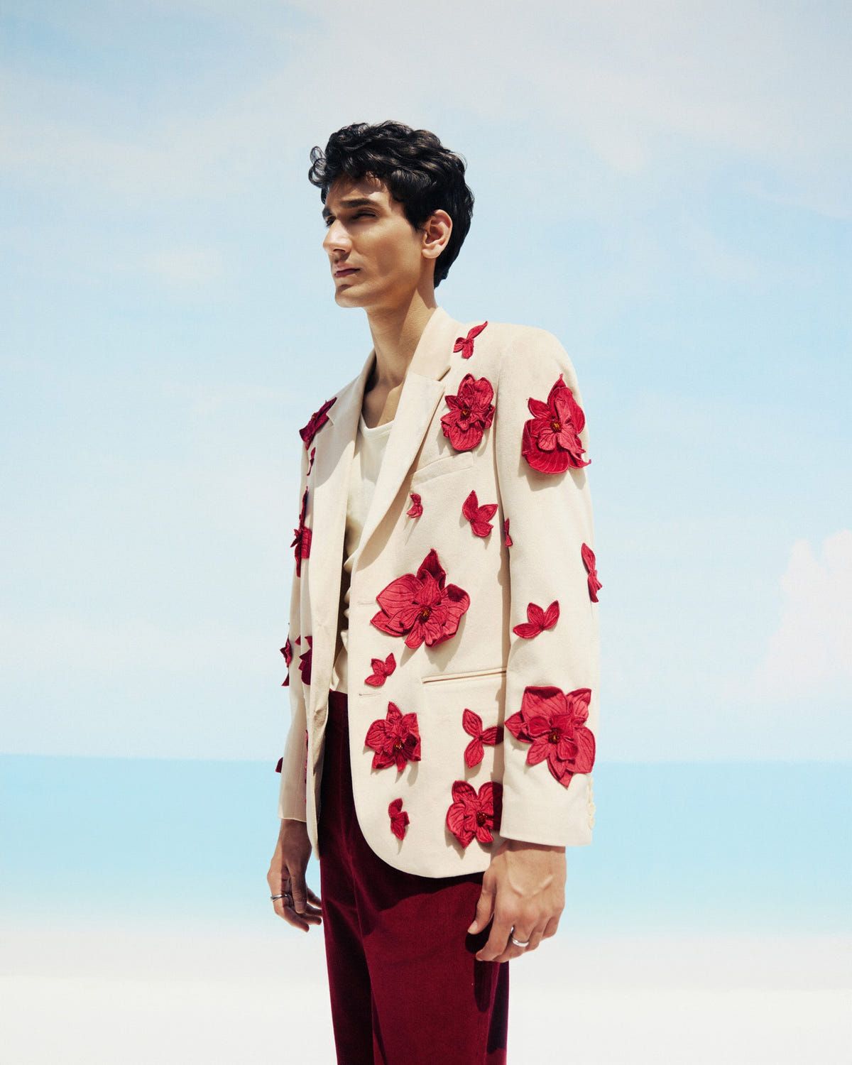 "Hibiscus" appliqué hand embroidered blazer - image 1