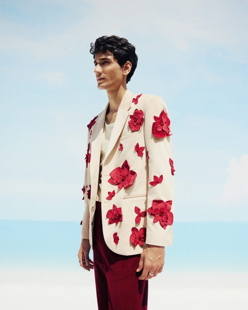 "Hibiscus" appliqué hand embroidered blazer