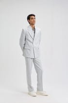 Light Grey Tailored Linen Pants view 3
