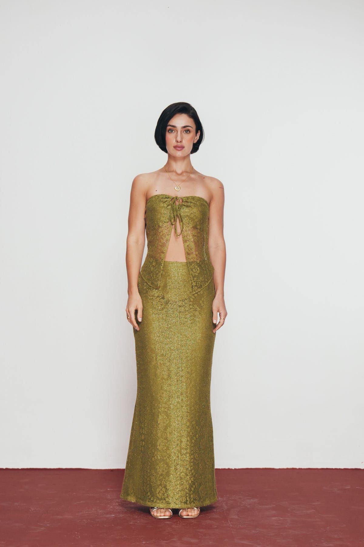 Olive Strapless Lace Top - image 2