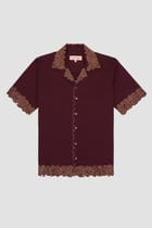 "Les feuilles" Cutwork shirt- wine view 1