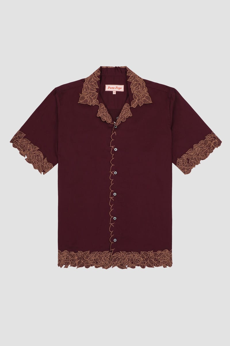 "Les feuilles" Cutwork shirt- wine