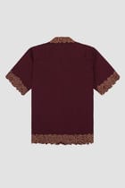 "Les feuilles" Cutwork shirt- wine view 2