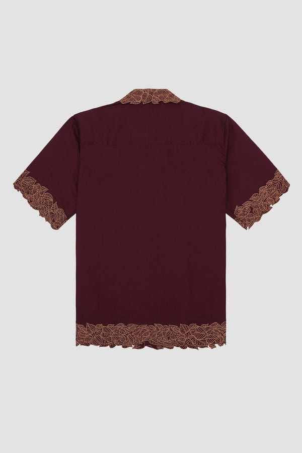 Perte D'ego — "Les feuilles" Cutwork shirt- wine