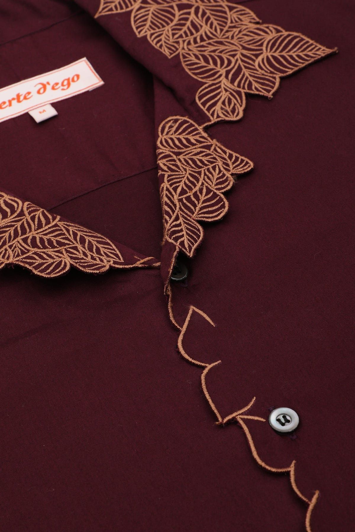 "Les feuilles" Cutwork shirt- wine - image 3