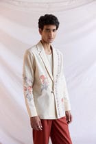 Vintage floral hand embroidered resort blazer view 4