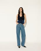 Hand embroidered floral straight fit denim view 1