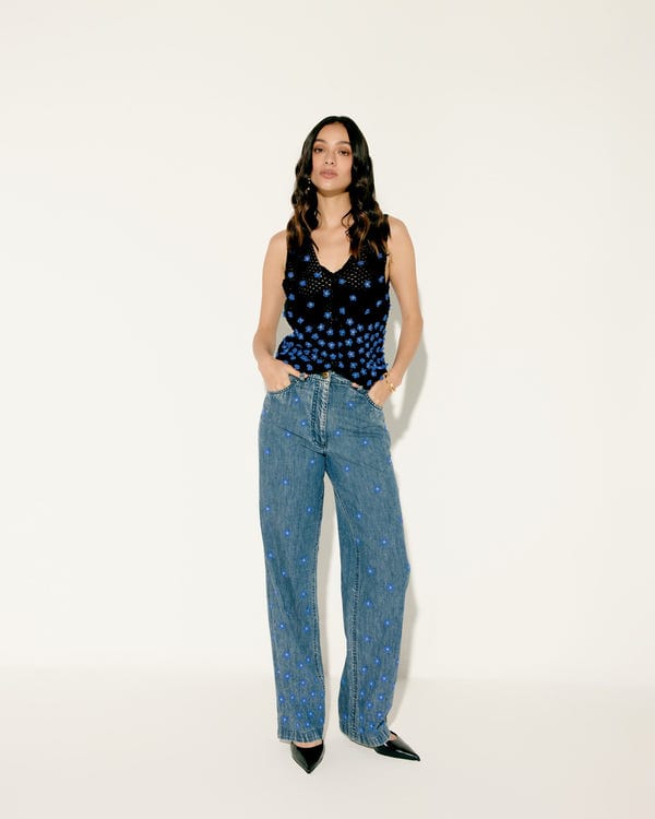 Perte D'ego — Hand embroidered floral straight fit denim