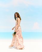 Lavender floral embellished Pleated Cowl Aline Dress view 7