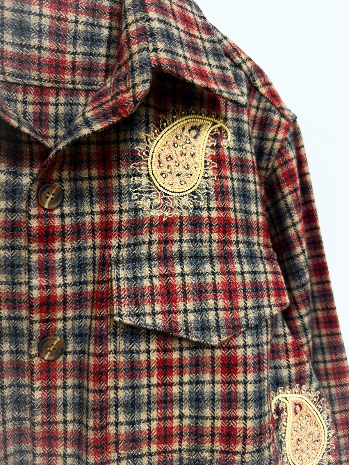Hand embroidered paisley wool overshirt - image 2