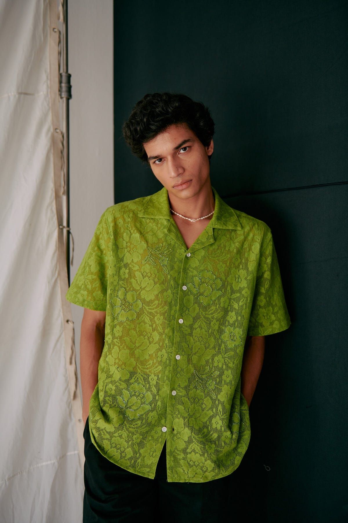 Floral embroidered lace shirt- Mint green - image 2