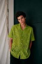 Floral embroidered lace shirt- Mint green view 2