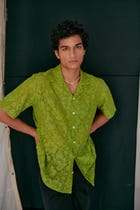 Floral embroidered lace shirt- Mint green view 3