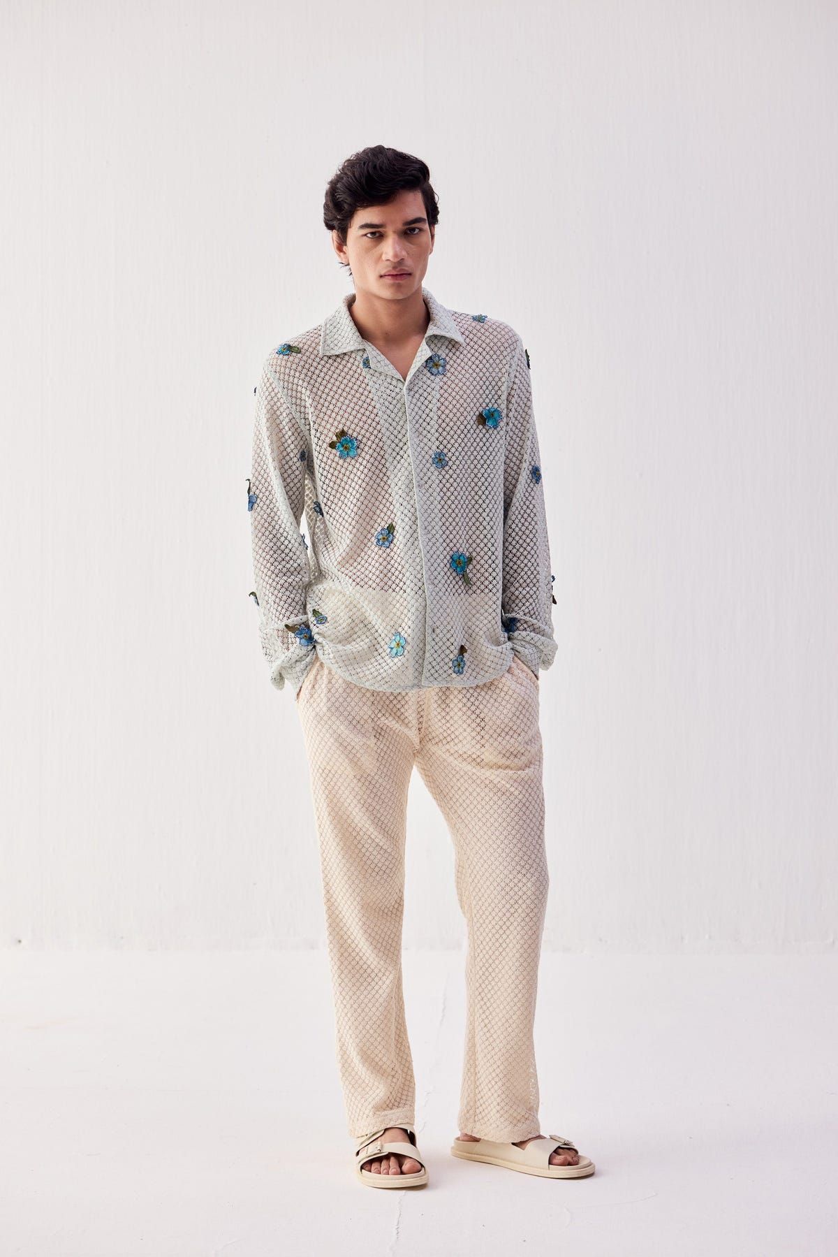 Floral applique lace shirt - image 1