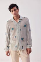 Floral applique lace shirt view 3