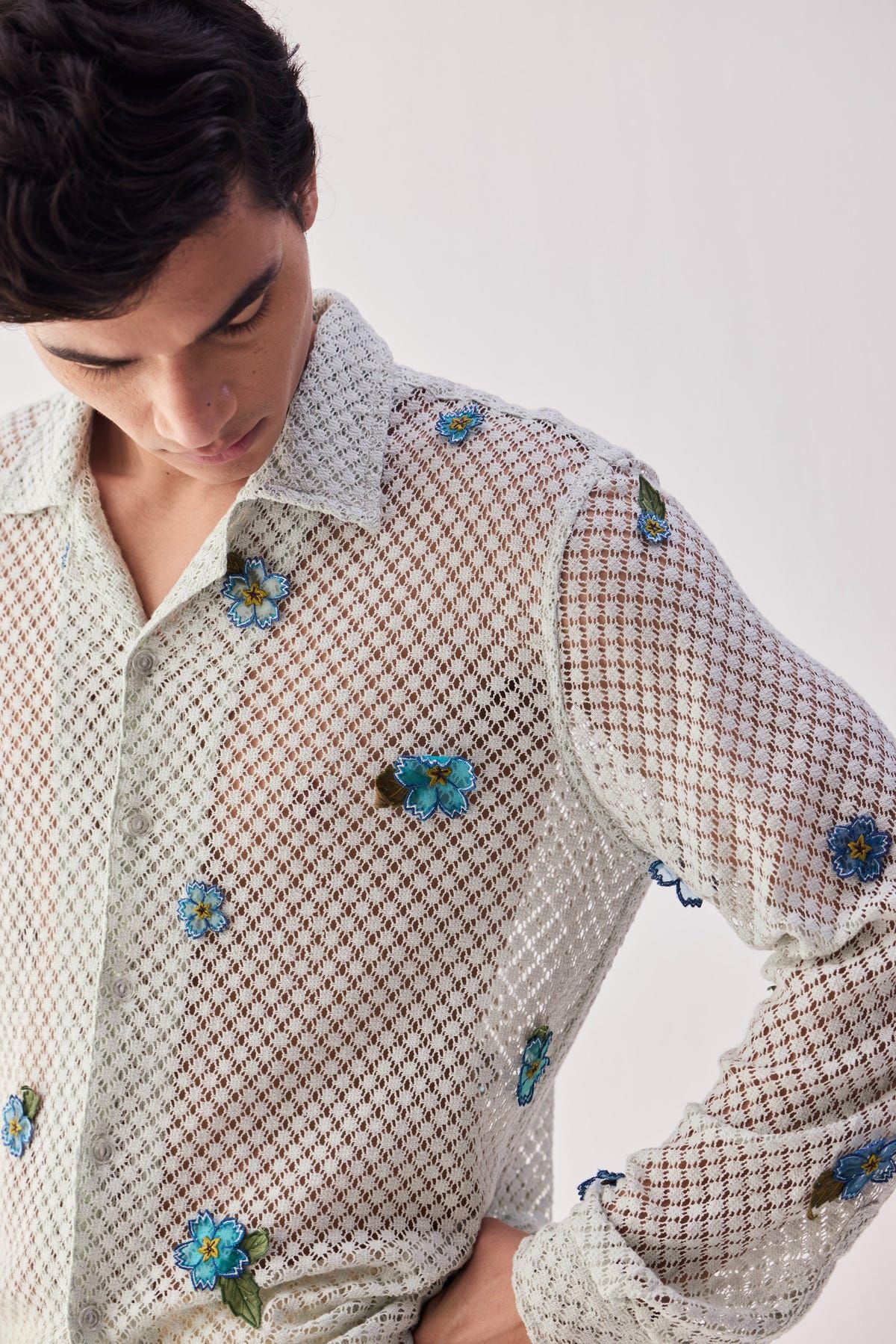 Floral applique lace shirt - image 4