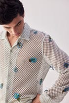 Floral applique lace shirt view 4