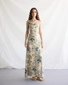 "Ocean Bloom" Pleated Cowl Aline Dress view 1