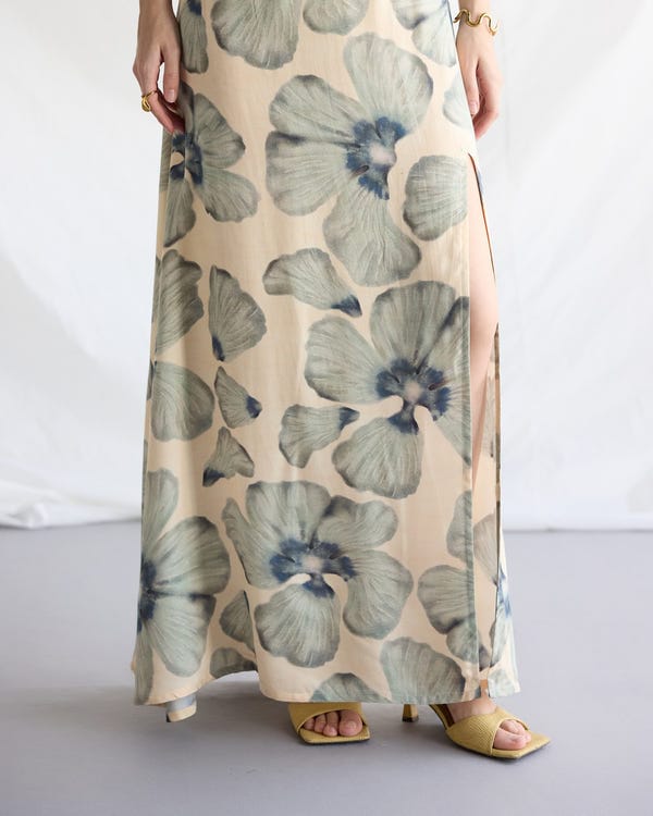 Perte D'ego — "Ocean Bloom" Pleated Cowl Aline Dress