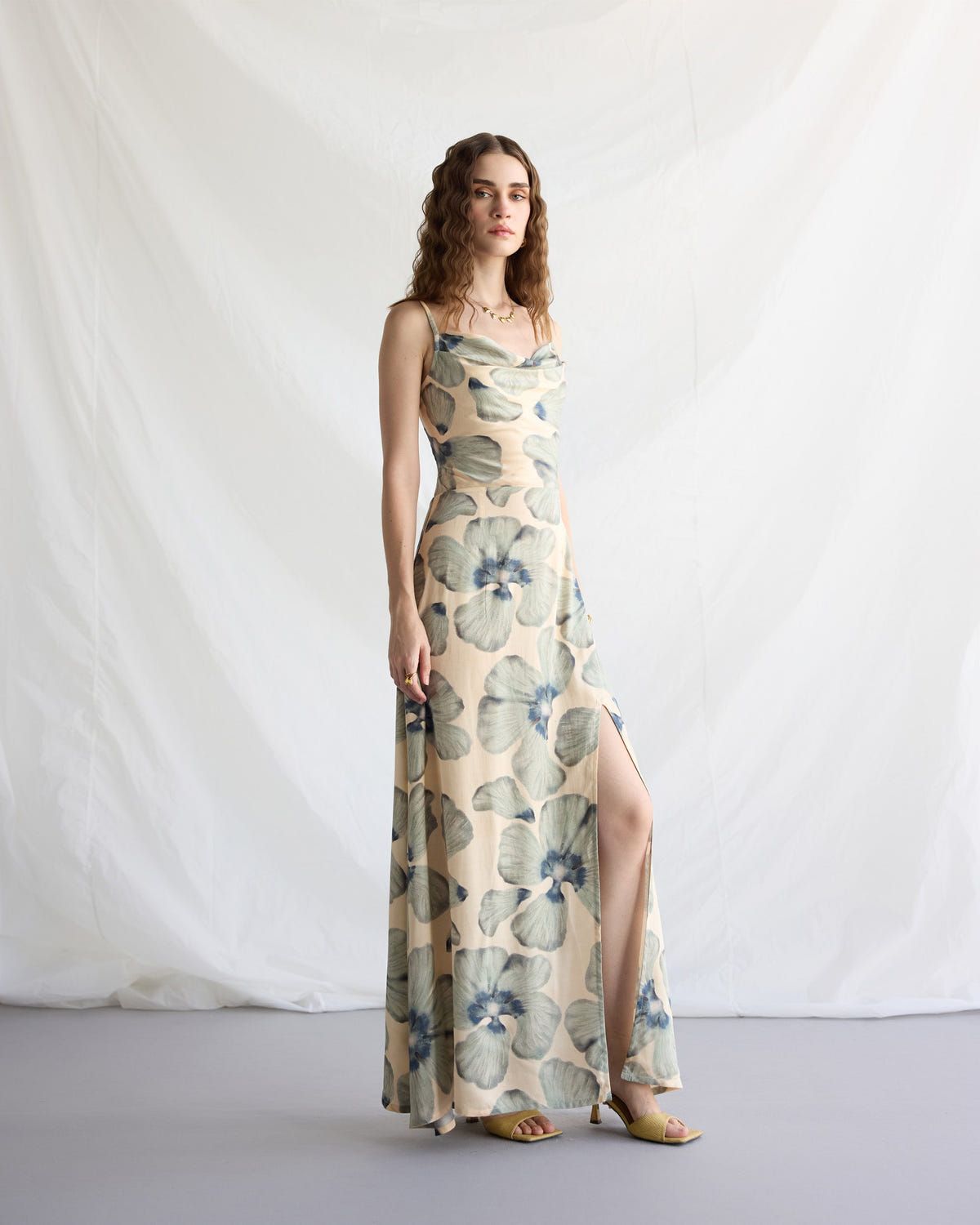 "Ocean Bloom" Pleated Cowl Aline Dress - image 3