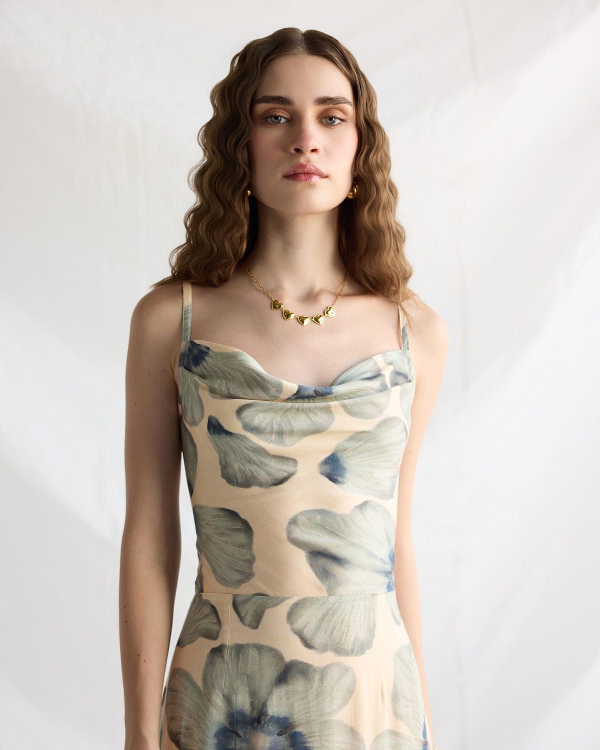"Ocean Bloom" Pleated Cowl Aline Dress - image 4