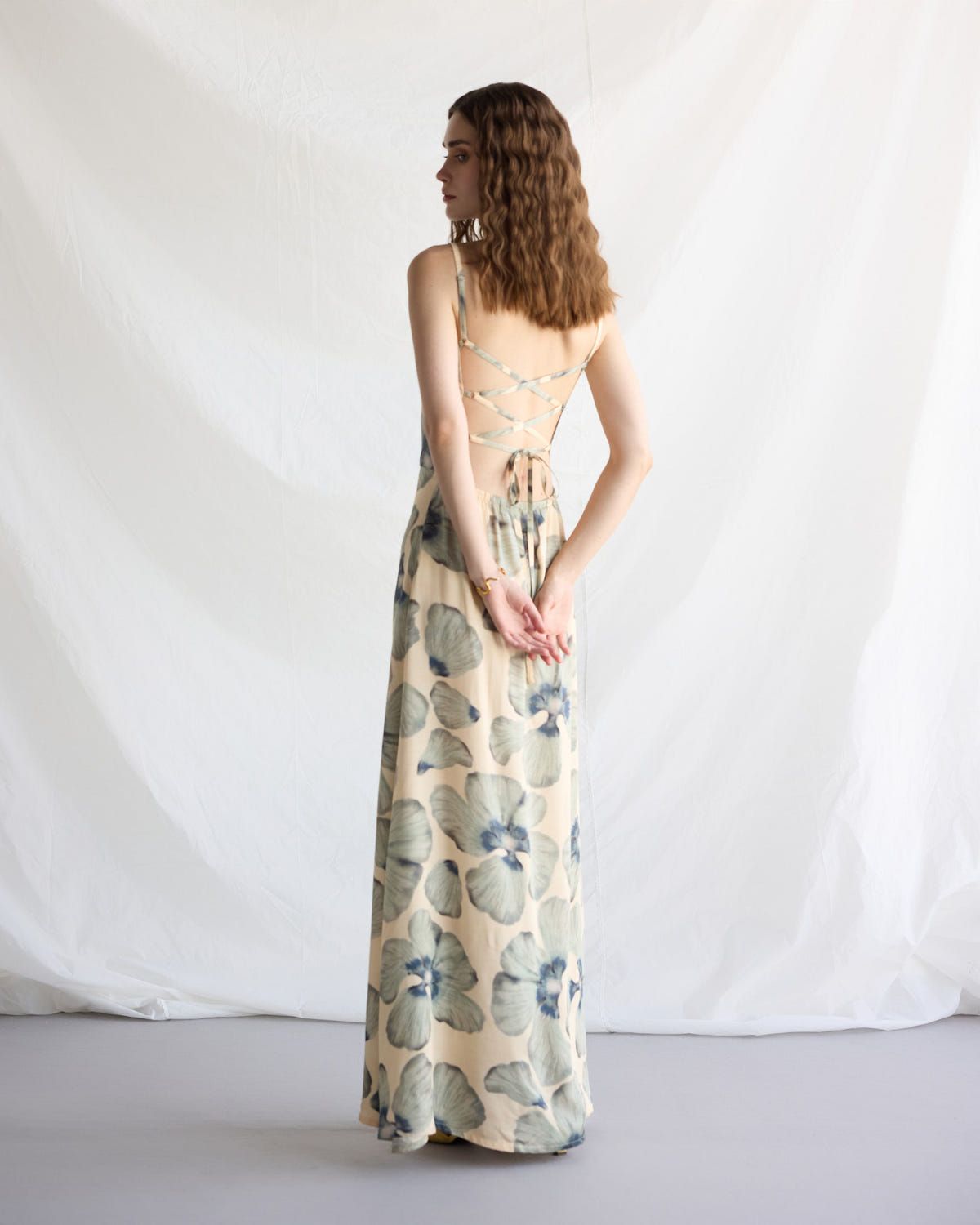 "Ocean Bloom" Pleated Cowl Aline Dress - image 5