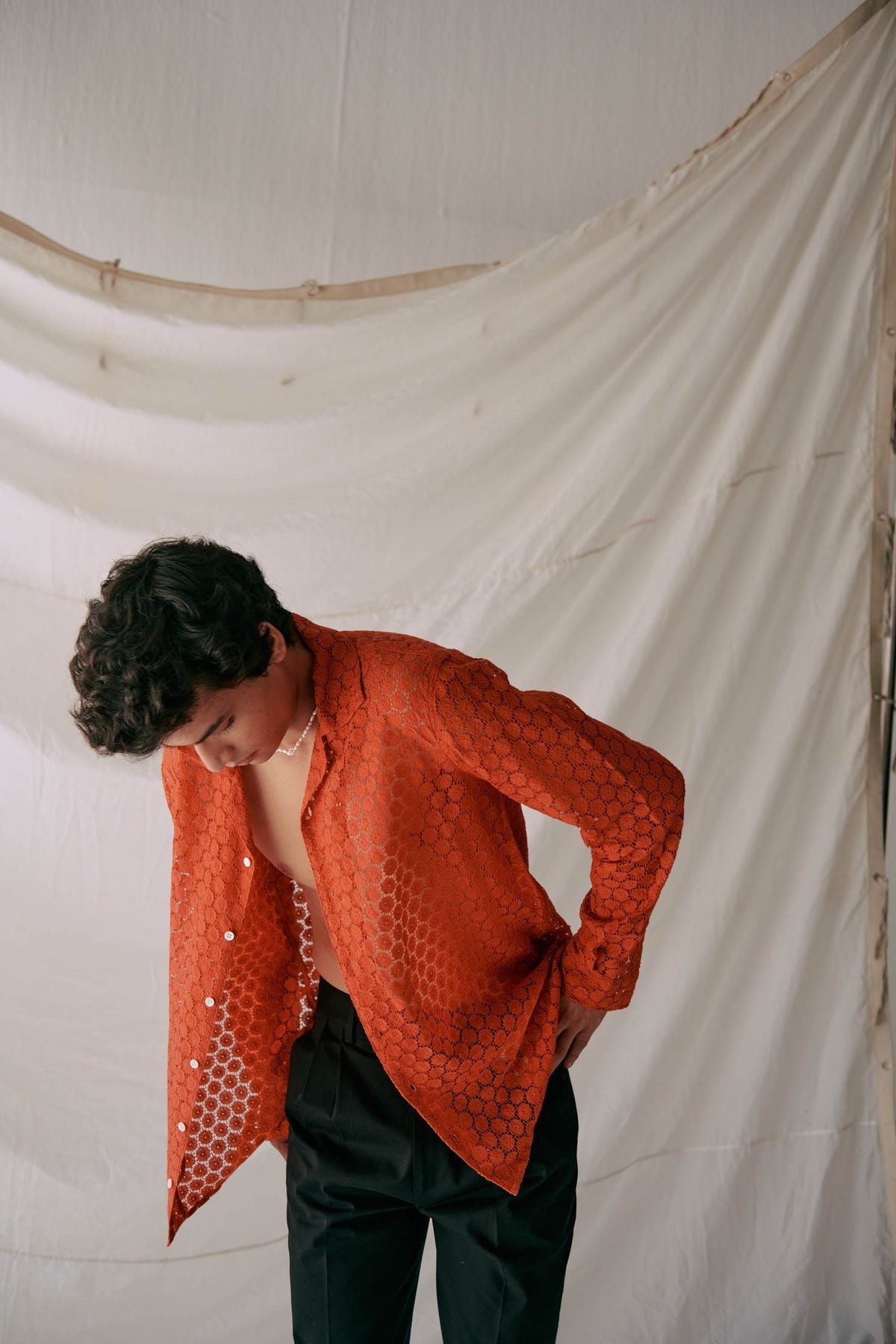 Floral lace full sleeve shirt- Rust - image 5