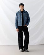Hand embroidered wool zip up jacket- Blue view 3