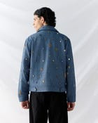 Hand embroidered wool zip up jacket- Blue view 4