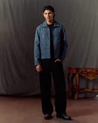 Hand embroidered wool zip up jacket- Blue view 5
