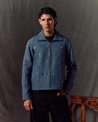 Hand embroidered wool zip up jacket- Blue view 6