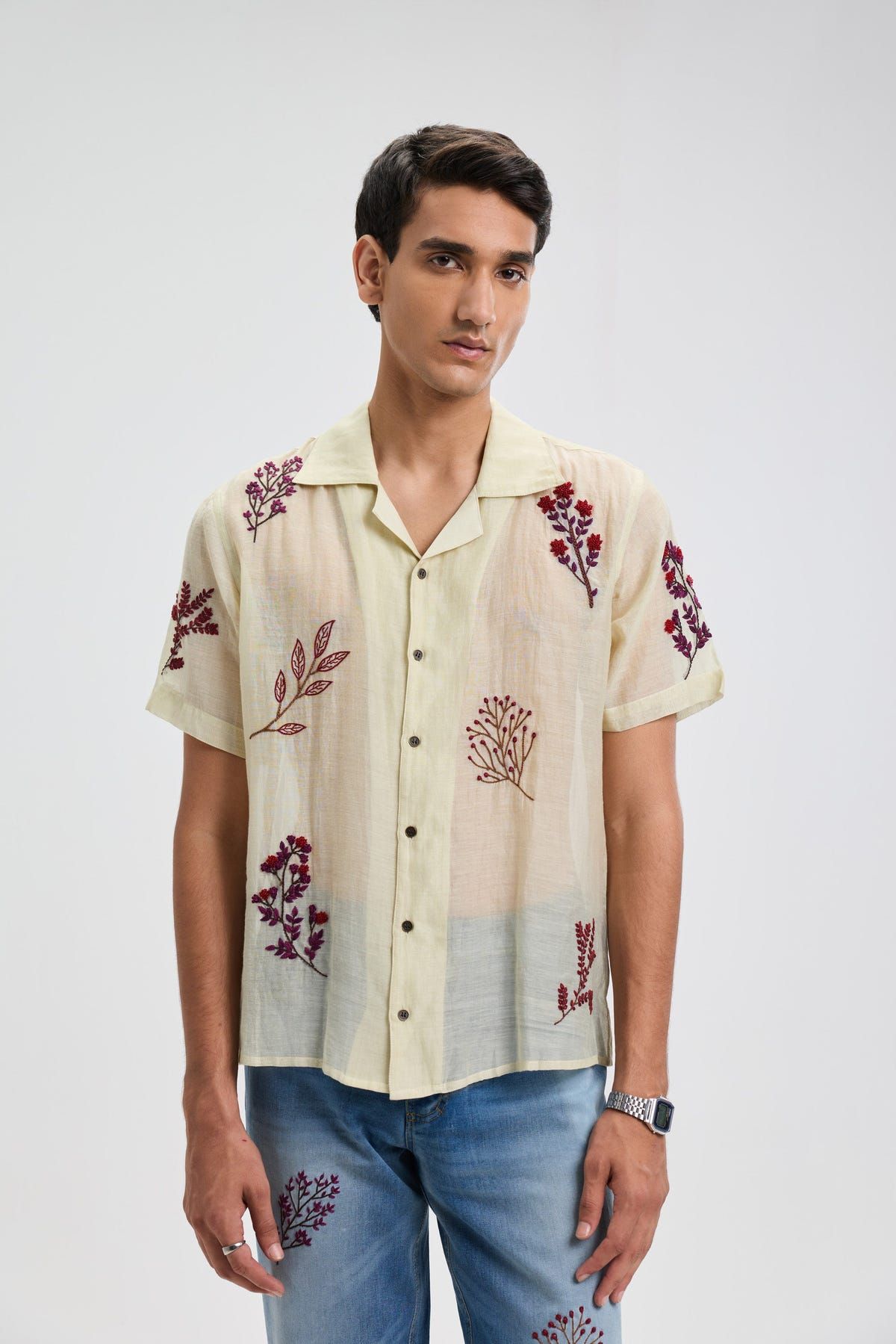 Hand embroidered floral shirt - image 1