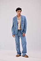 Hand embroidered denim blazer view 1