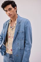 Hand embroidered denim blazer view 2