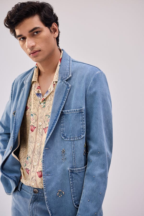 Perte D'ego — Hand embroidered denim blazer