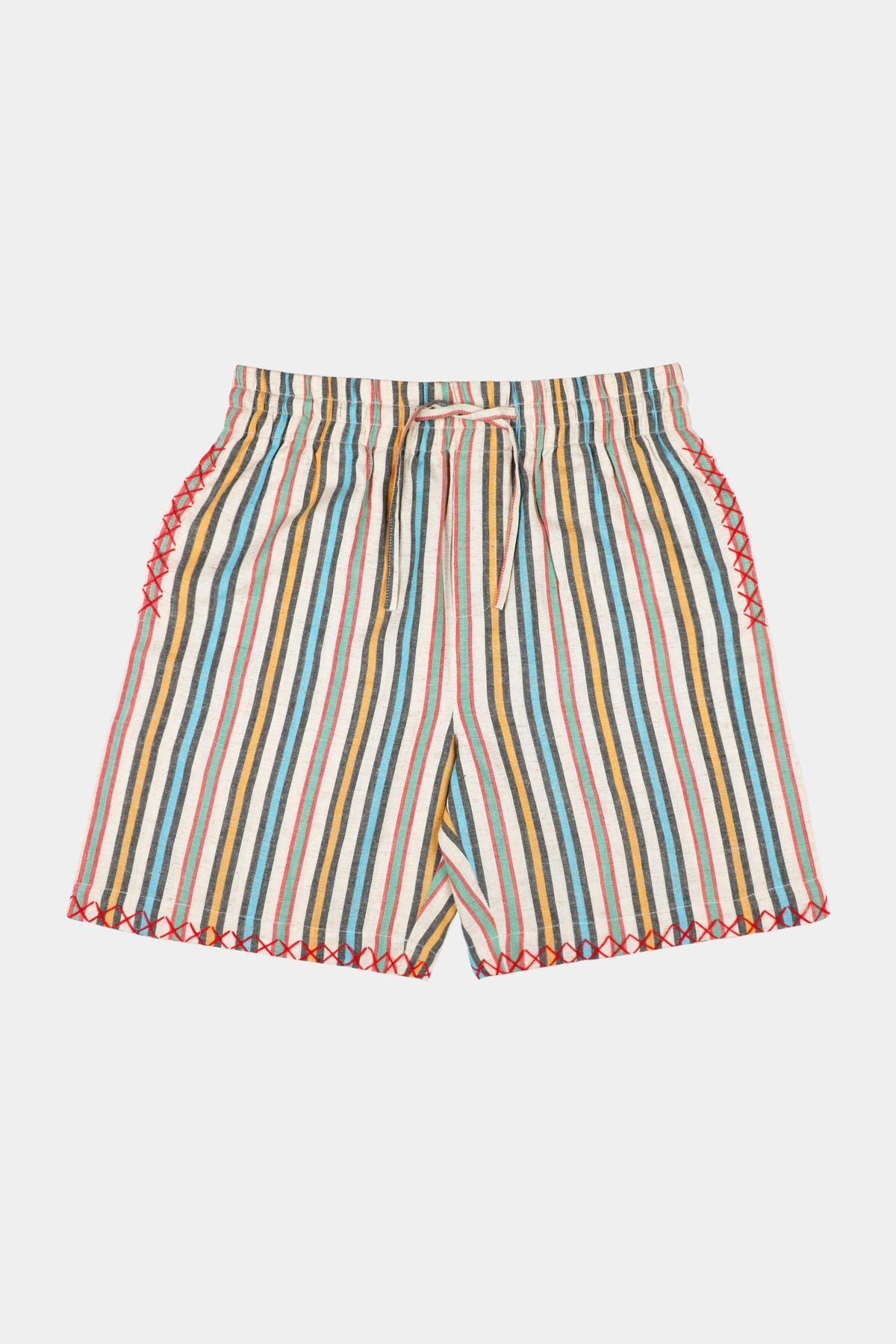 Multicolor stripe linen shorts - image 1