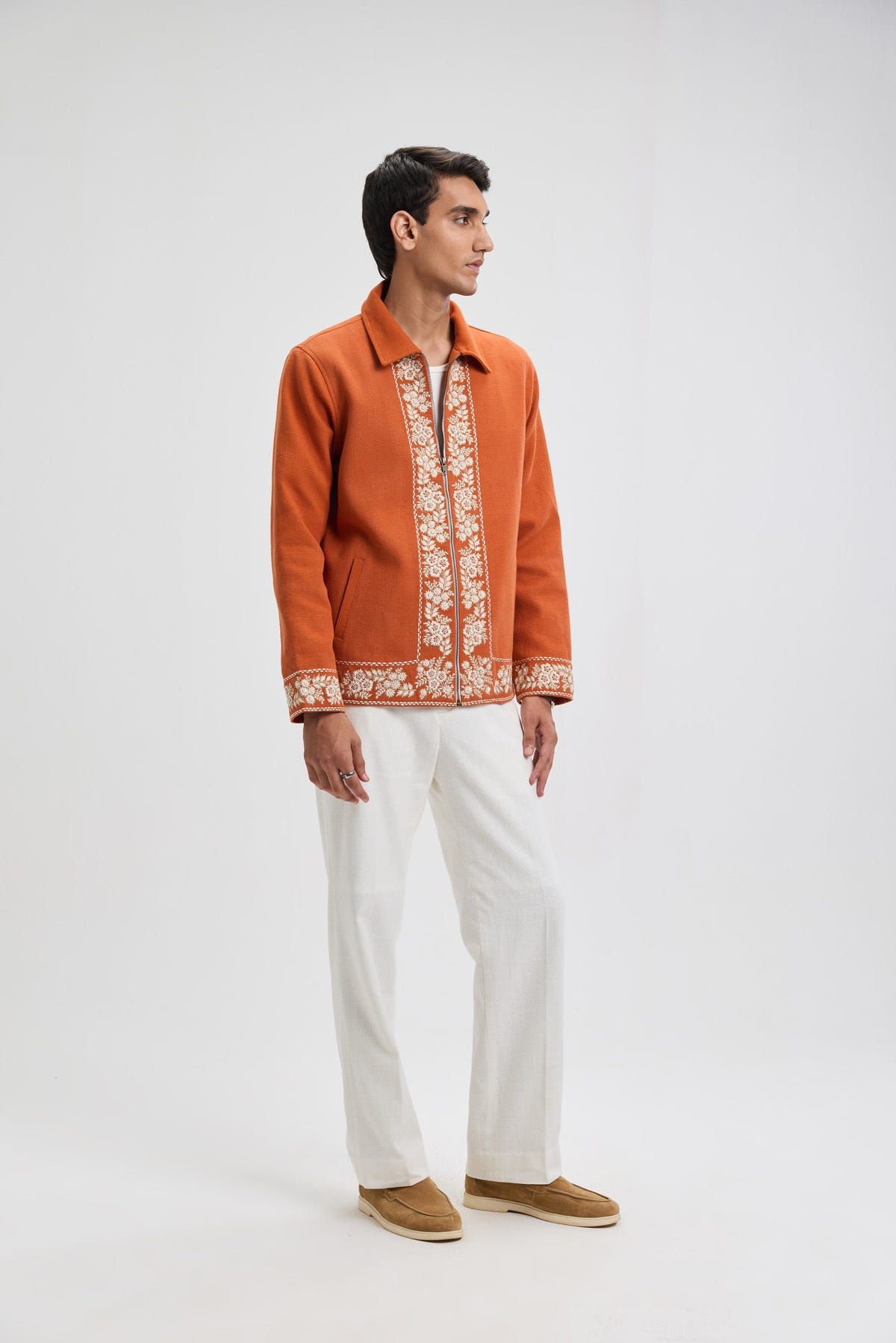Vintage embroidered zip up jacket- Rust orange - image 1