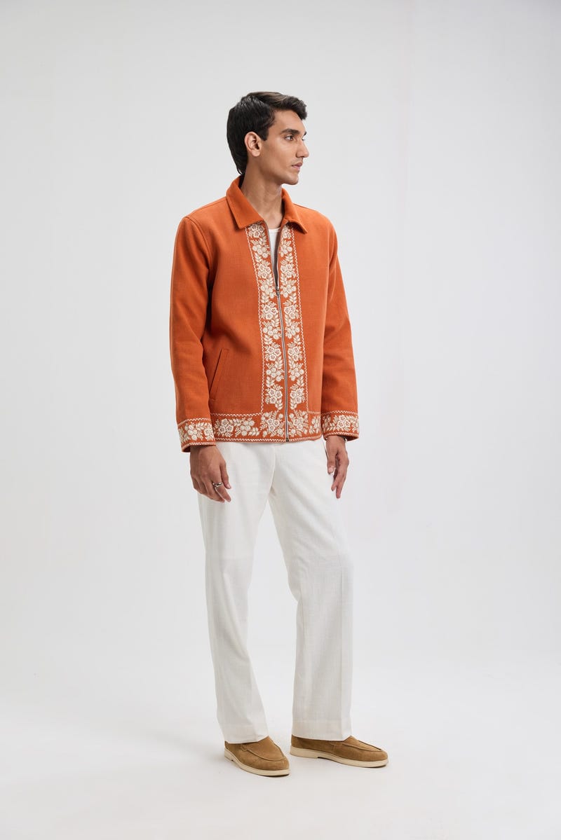Vintage embroidered zip up jacket- Rust orange