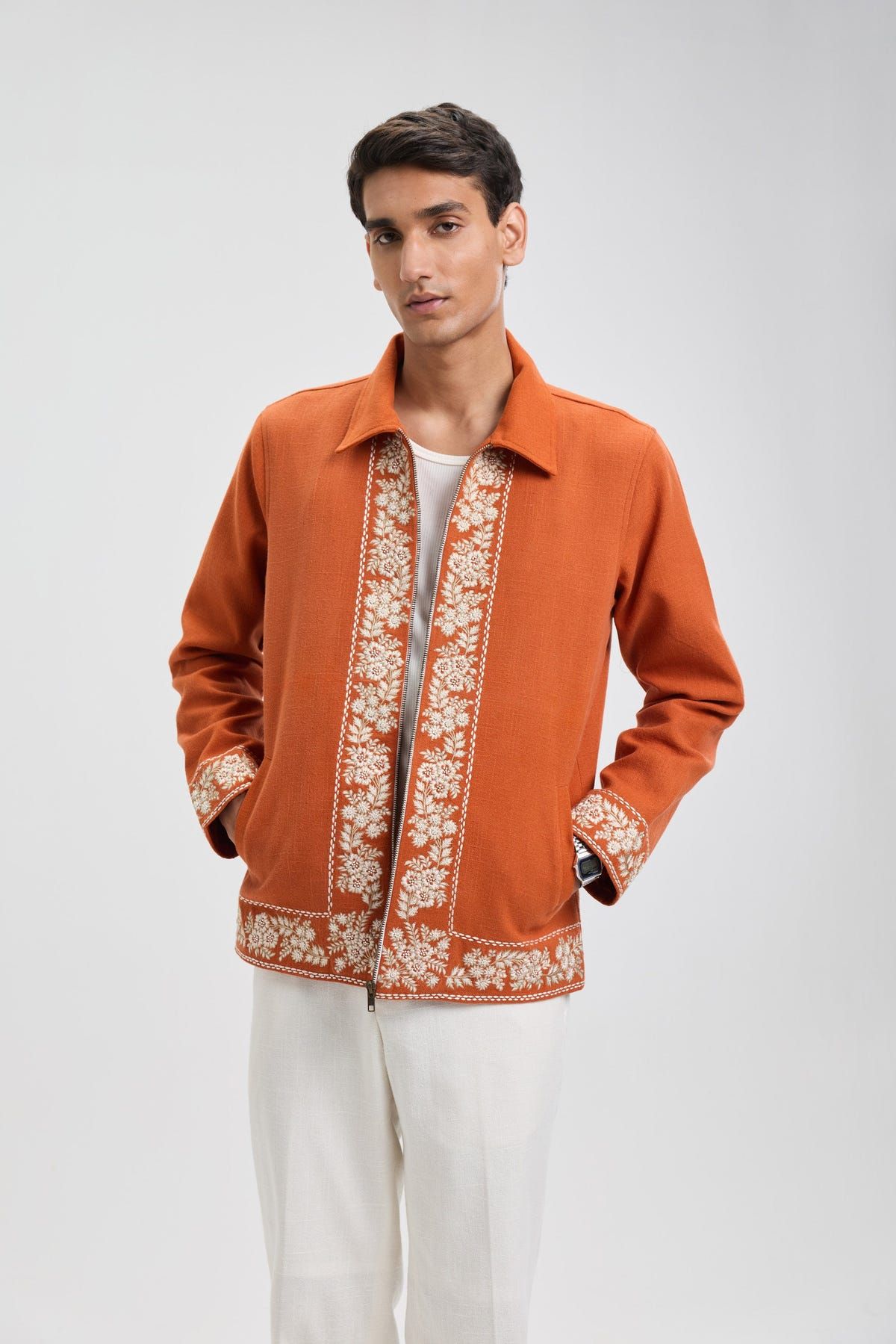 Vintage embroidered zip up jacket- Rust orange - image 2