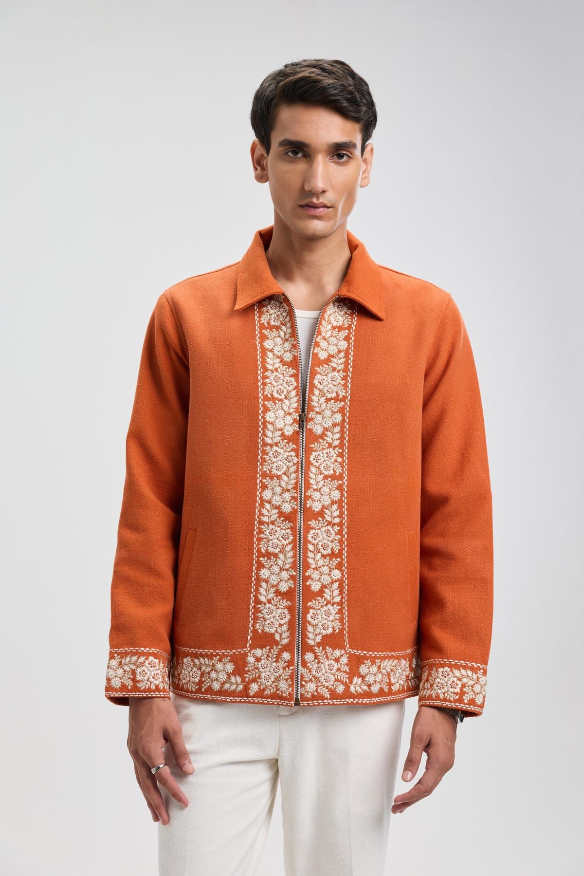 Vintage embroidered zip up jacket- Rust orange - image 3